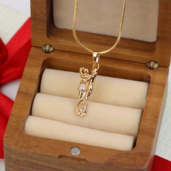 "Romantic Couple Embrace Rose Gold Pendant with Sparkling Accents, XPPT1200 - Picture 12 of 13